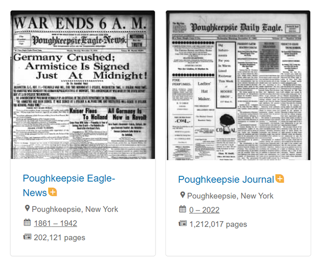Newspapers.com results for two Poughkeepsie, New York newspapers.